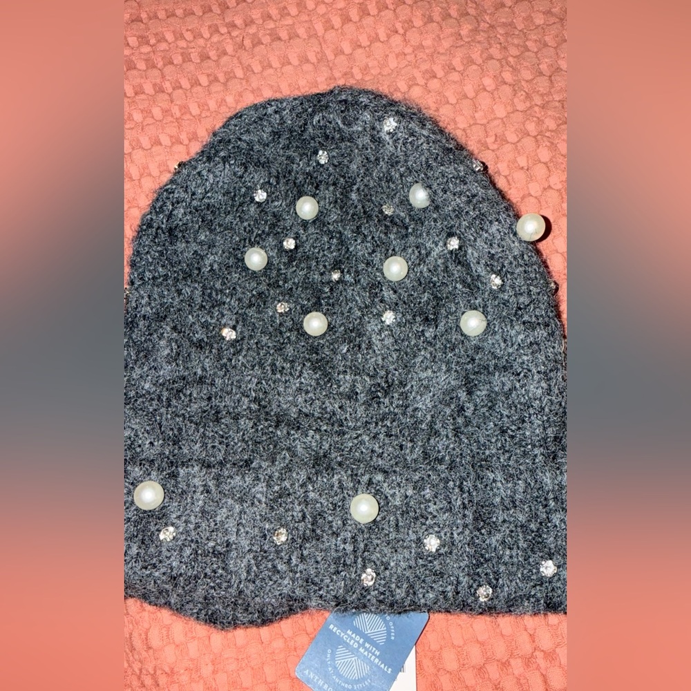 Anthropologie Maeve rhinestone & pearl beanie NWT